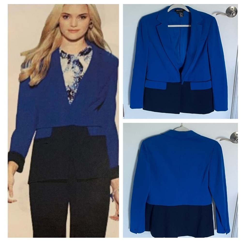 Etcetra Colorblock Blazer Jacket Size 6 Blue Black Career Work 47453
